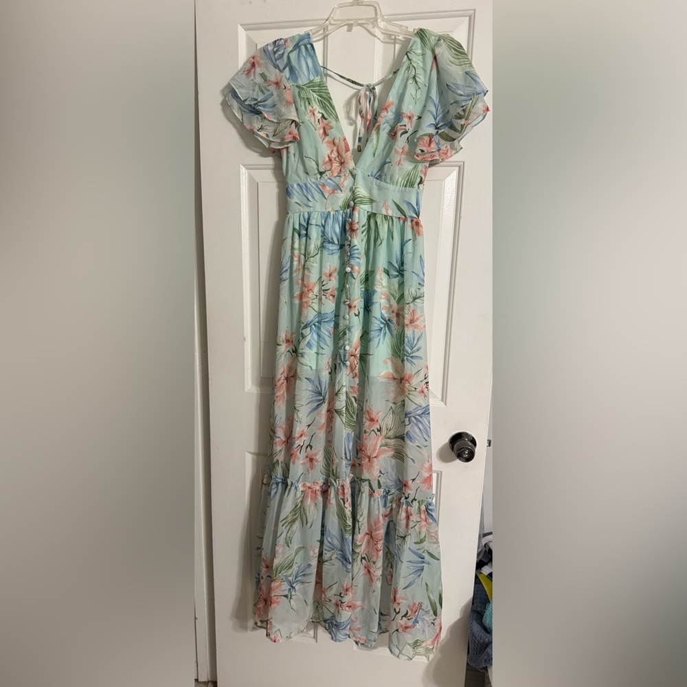 Miss Avenue Floral Maxi Dress in Blue and Peach